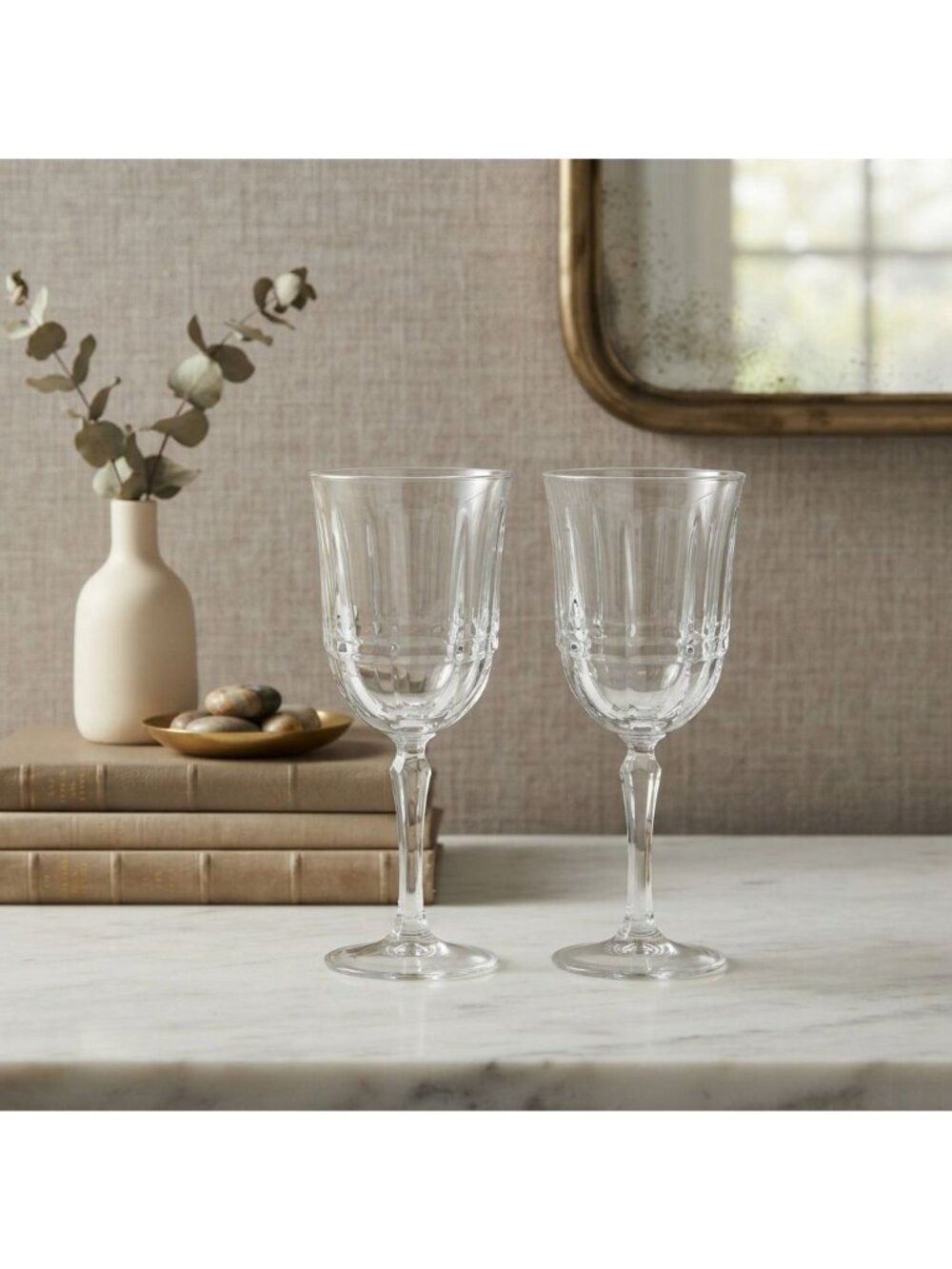 Arcoroc Bengale Crystal Water Goblets Set of 2 Paneled Stemware Vintage